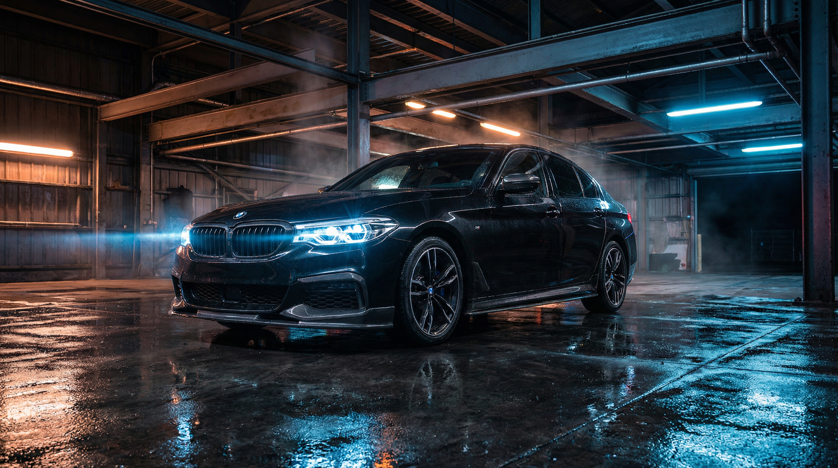 BMW G30 in industrial garage